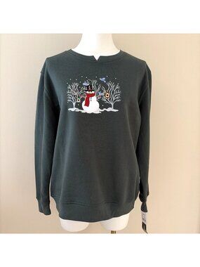 Hasting & Smith Embroidered Sweatshirt Women's L Pullover Snowman Holiday NEW!